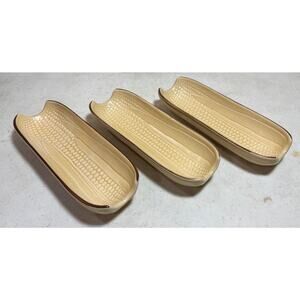 Set of 3 Pfaltzgraff Corn Cob Dish Tray Butter Holder Perfect For BBQ Cookout